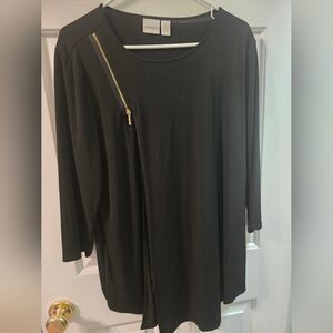 Chico's Black Long Sleeve Top with Gold Zip Accent
